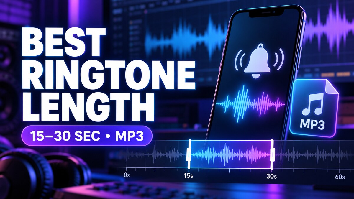 Best ringtone length shown as a 15 to 30 second MP3 waveform
