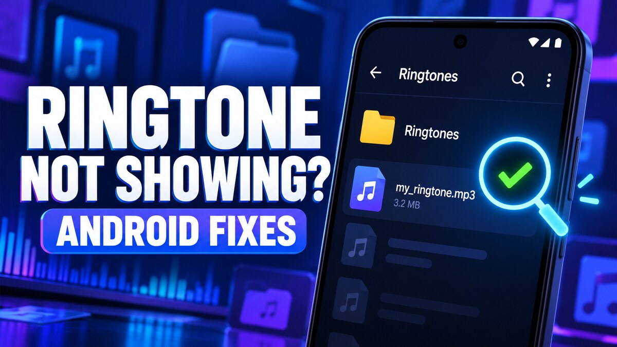 Android ringtone folder and search graphic for a missing downloaded ringtone