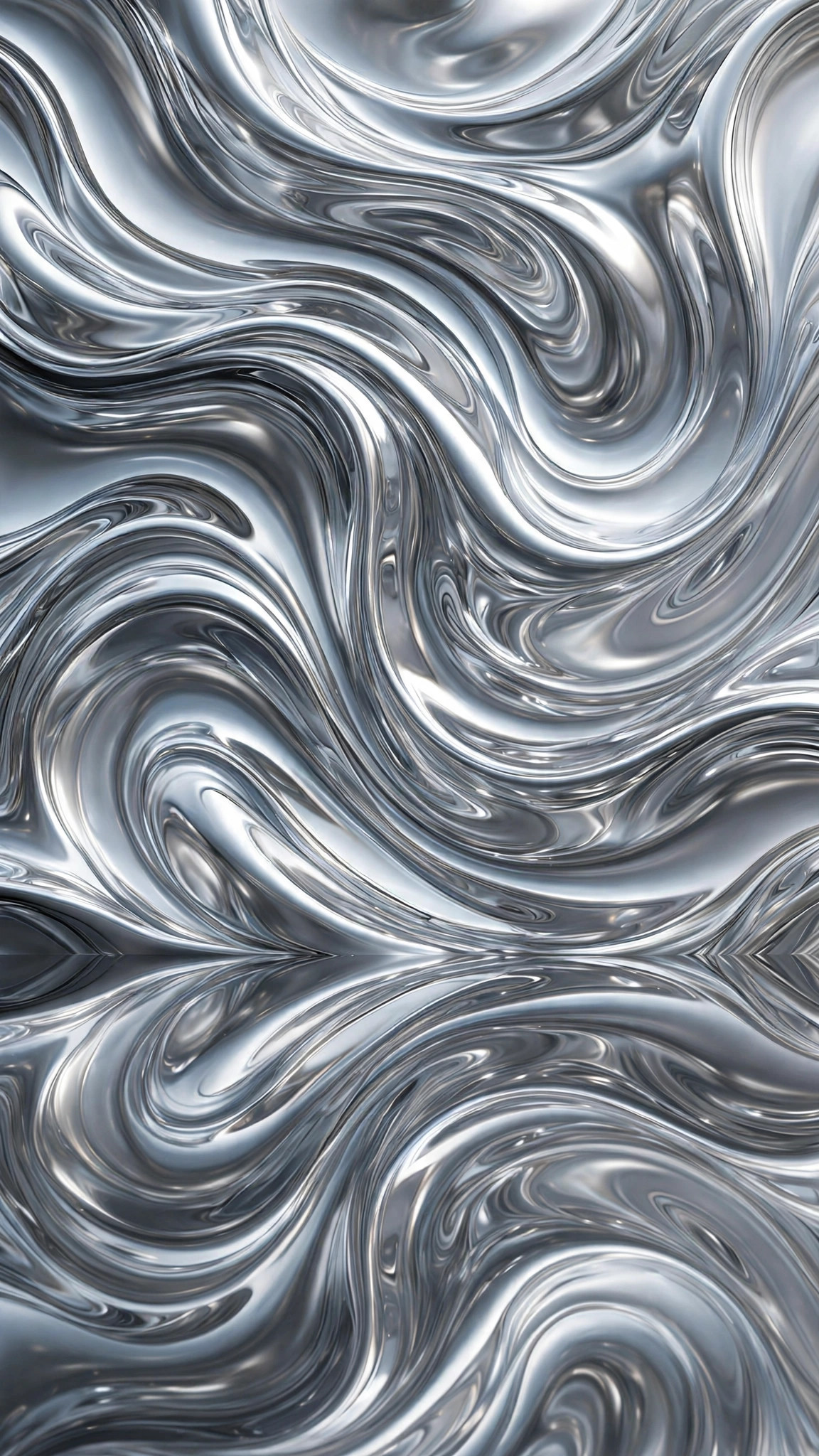 Flowing liquid chrome waves with perfect mirror reflections