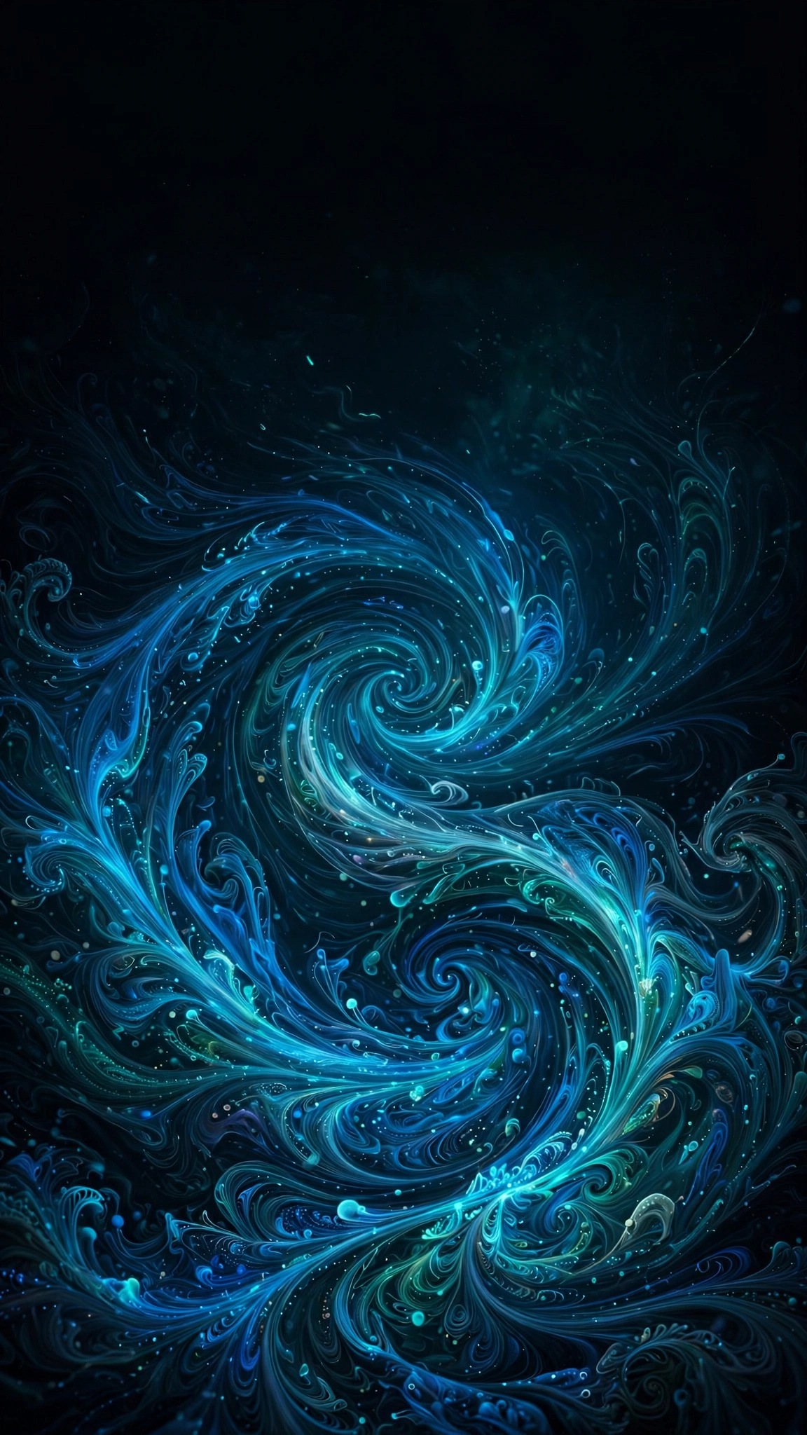 bioluminescent ocean swirls abstract wallpaper