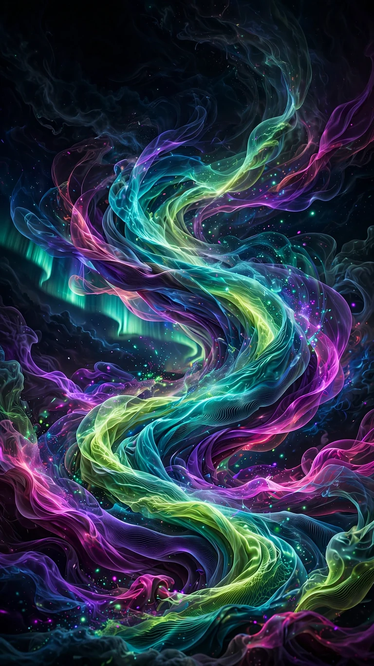 turbulent aurora ribbons of neon color wallpaper