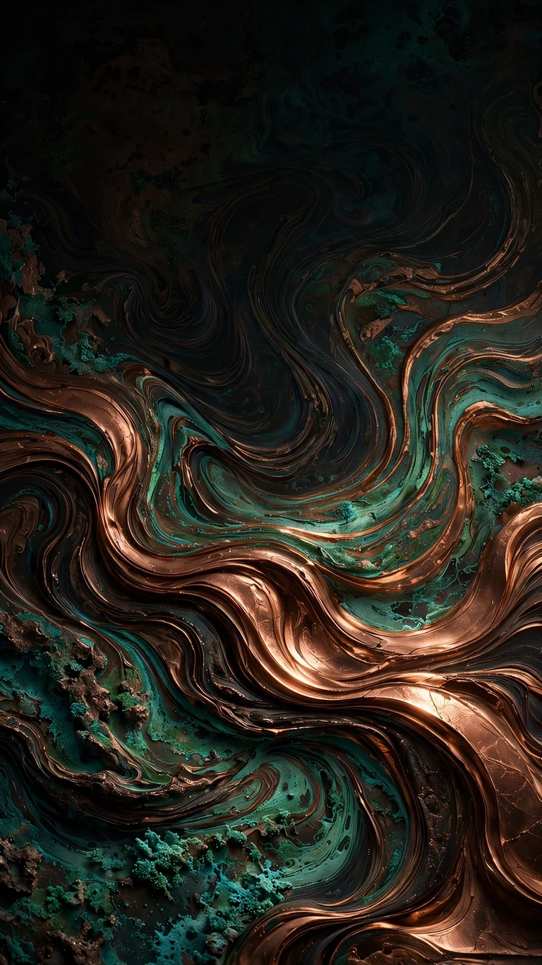 copper patina verdigris marble swirl wallpaper
