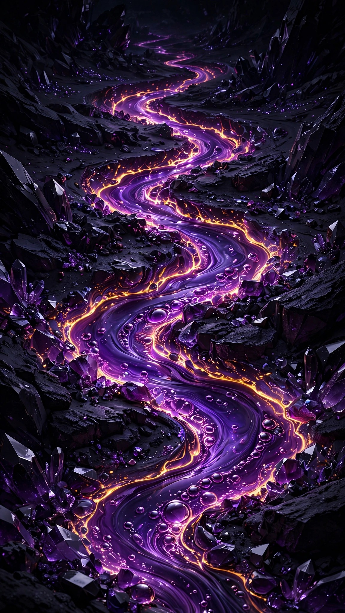 molten amethyst river of glowing purple wallpaper