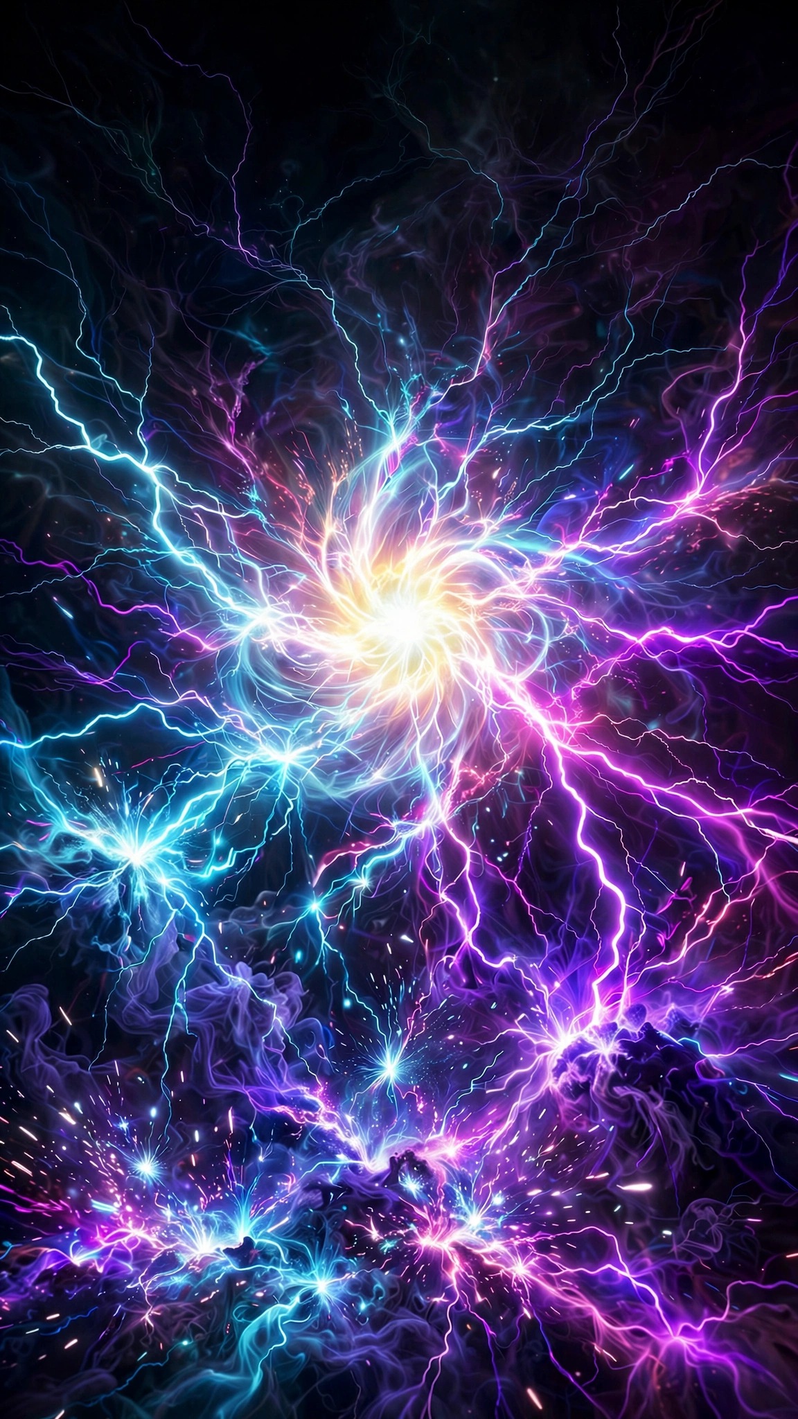 neon plasma lightning storm on black wallpaper