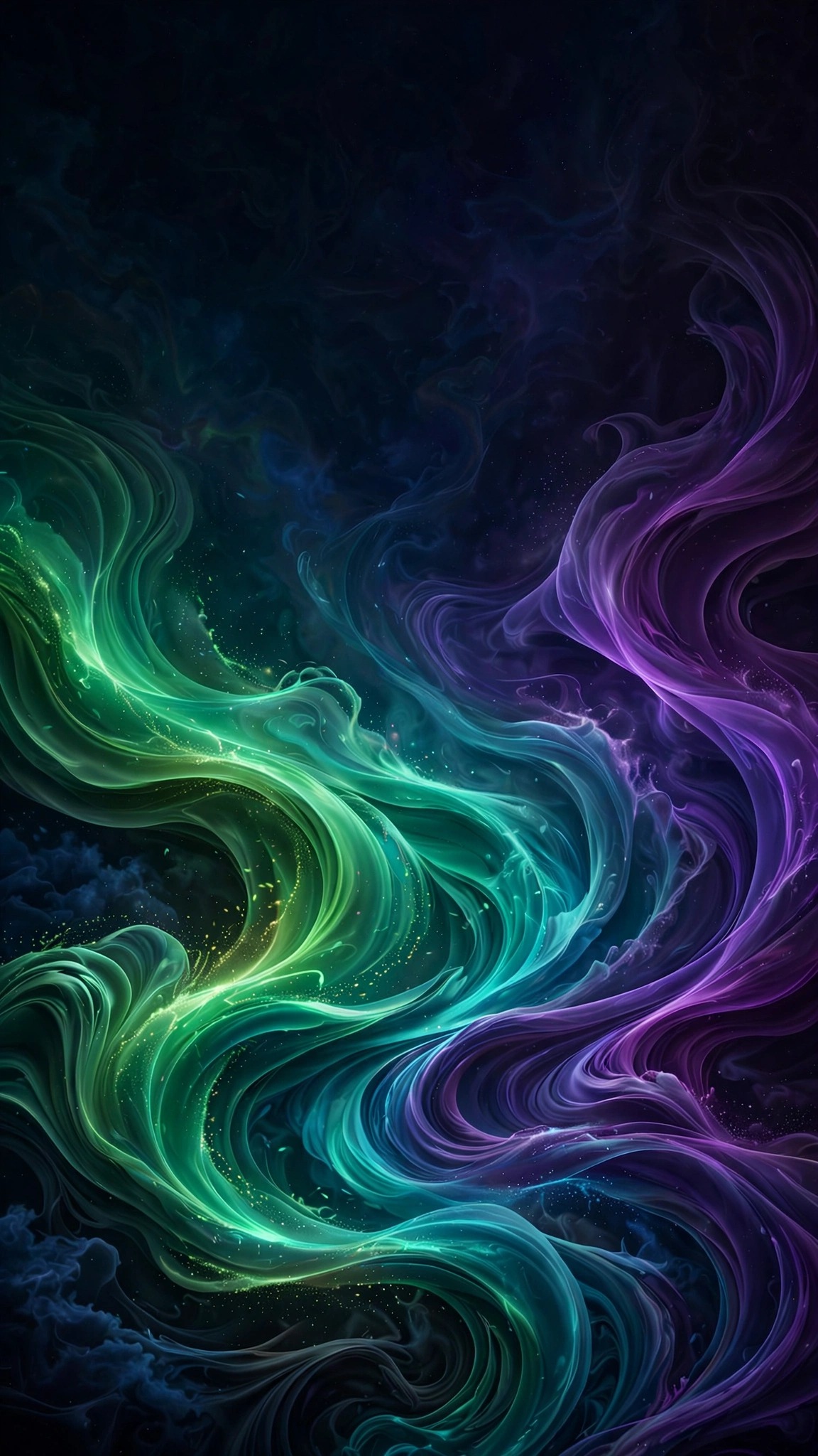 Flowing aurora gradients of emerald violet and teal light