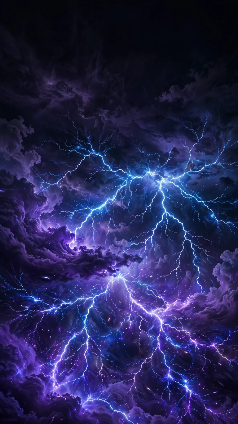 Electric-blue lightning branches fracturing across a storm-black sky, abstract wallpaper