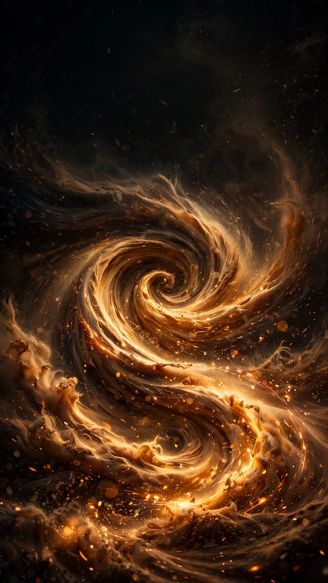 Golden Sandstorm Vortex, vertical abstract phone wallpaper
