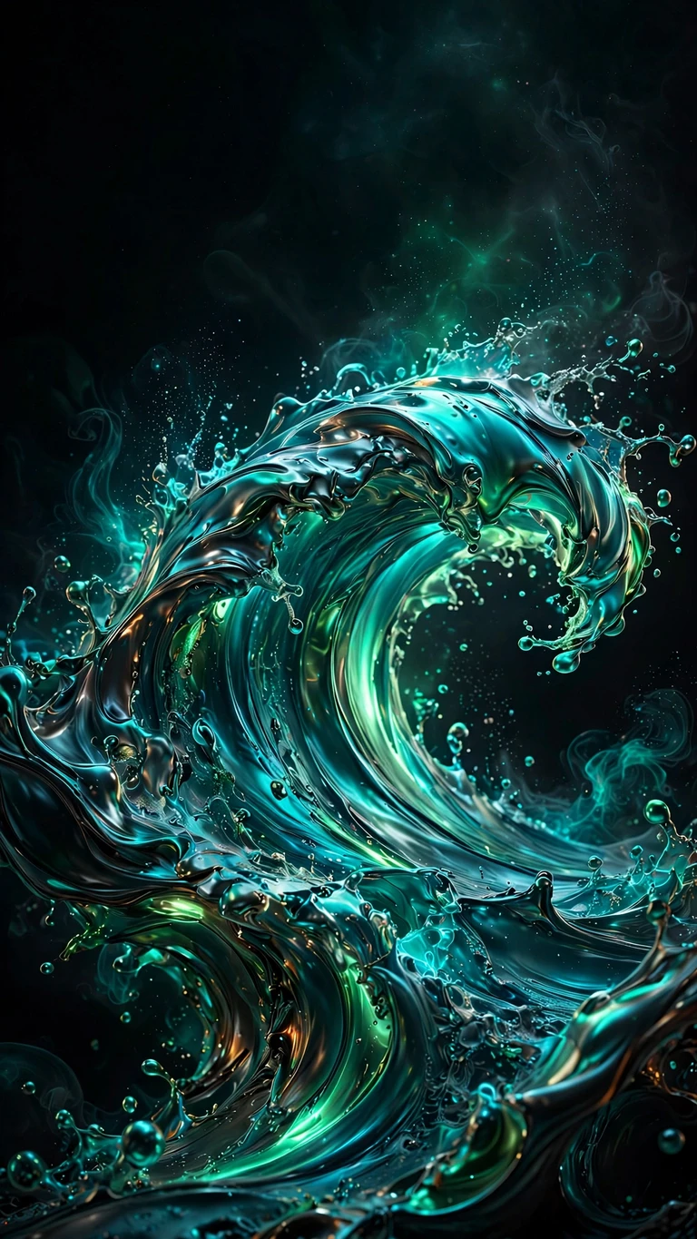 Molten Turquoise Wave, vertical abstract phone wallpaper