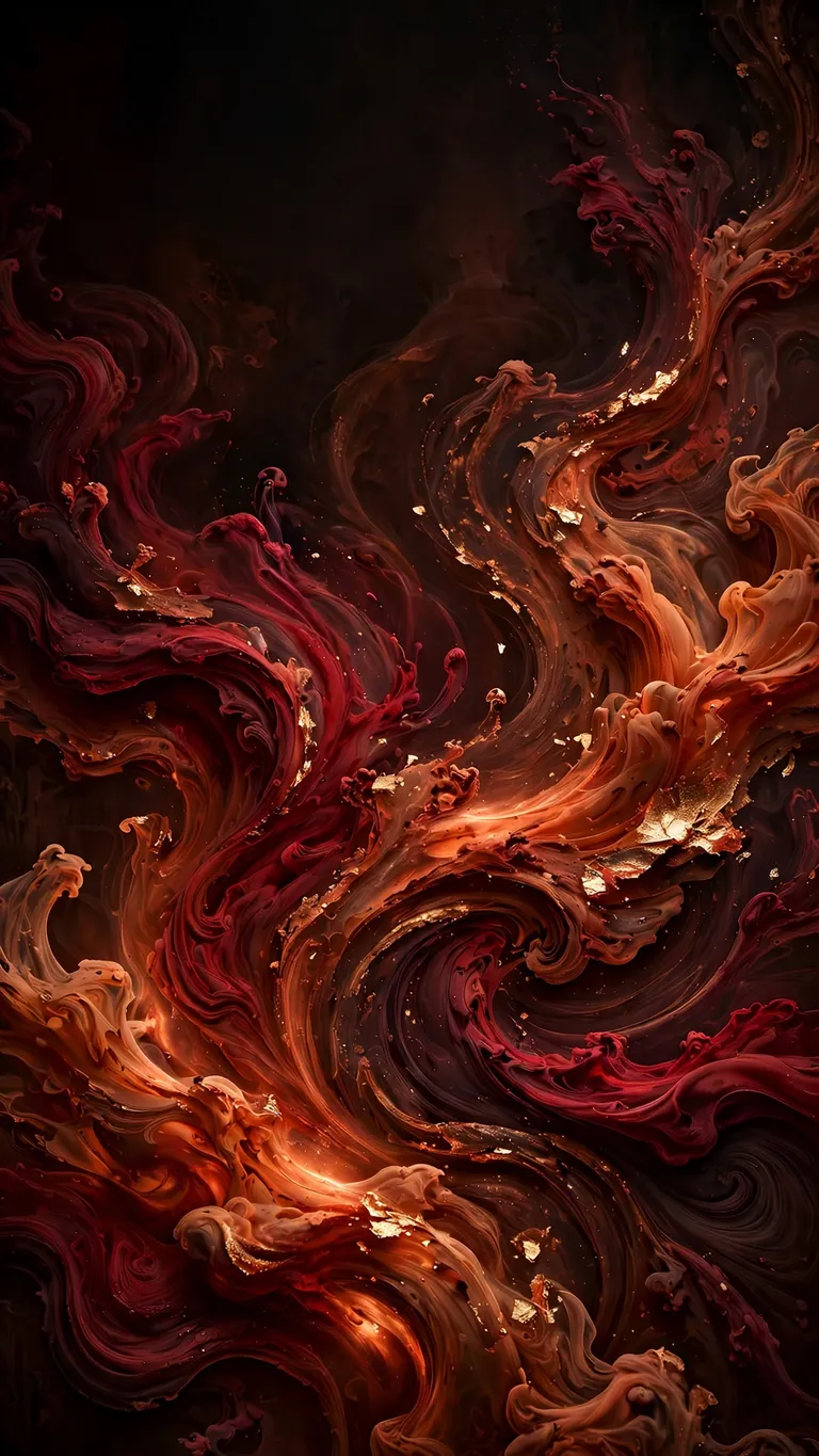 Crimson and burgundy October maple ink swirls with gold leaf glints