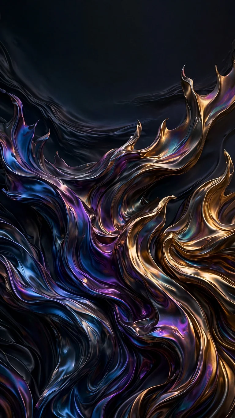 Iridescent anodized titanium metal waves in blue, violet and gold