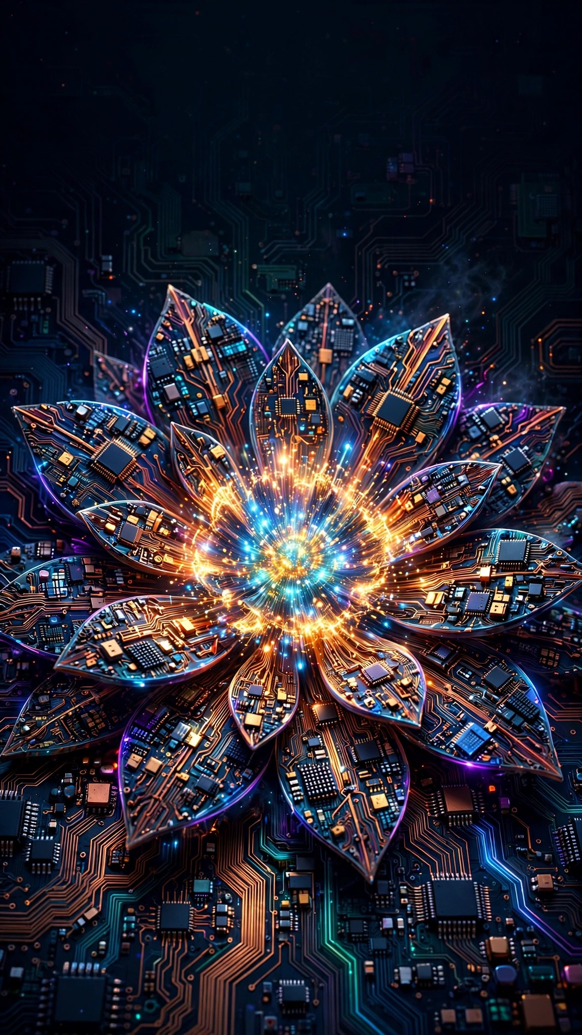 Neon Circuit Bloom Abstract phone wallpaper