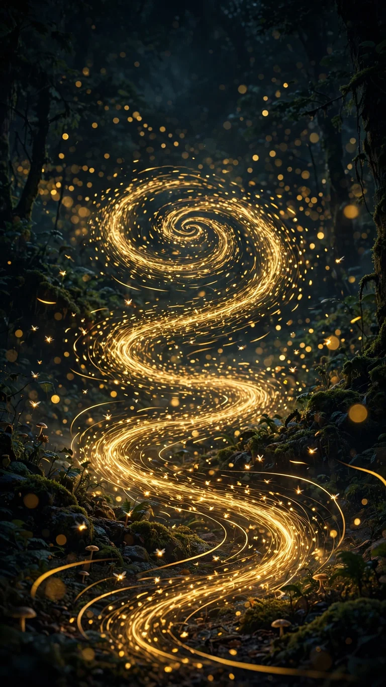 Firefly Swarm Spiral at Night abstract phone wallpaper