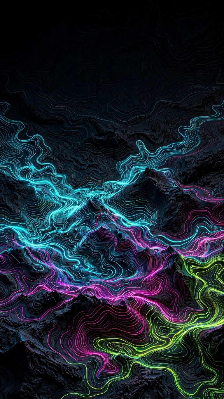 Neon Topographic Contour Lines abstract phone wallpaper