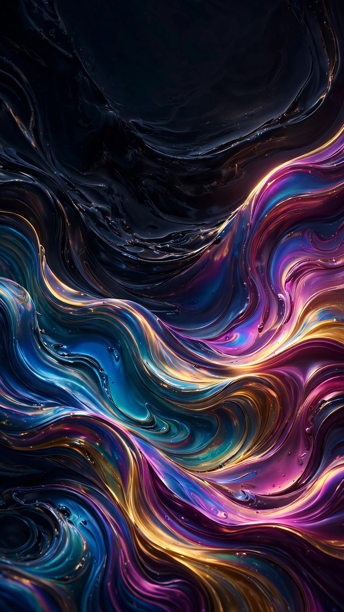 Iridescent Oil Slick Waves - free phone wallpaper