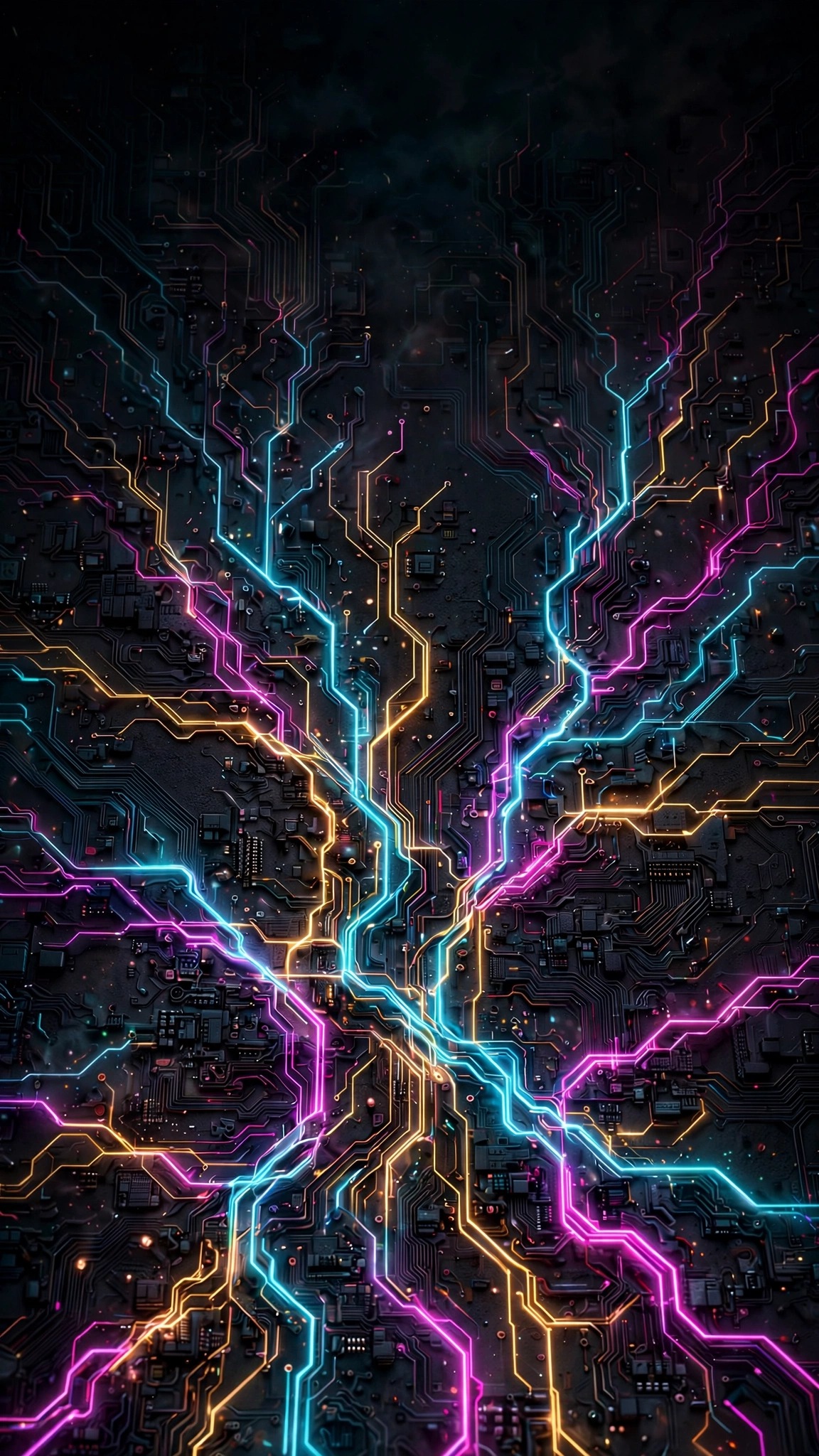 Neon Circuit Veins in the Dark - free phone wallpaper