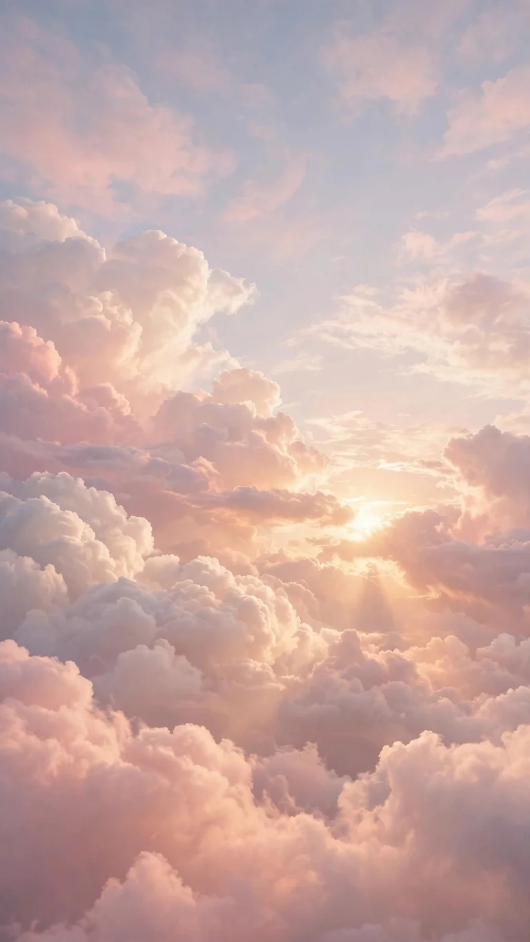 Dreamy pastel cloudy sky in soft pink and cream tones