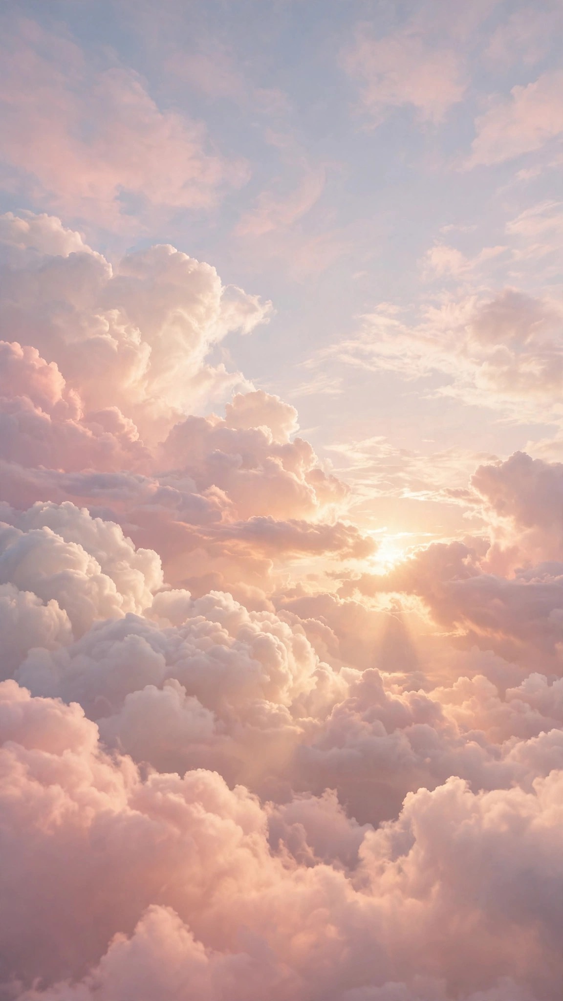 Dreamy pastel cloudy sky in soft pink and cream tones