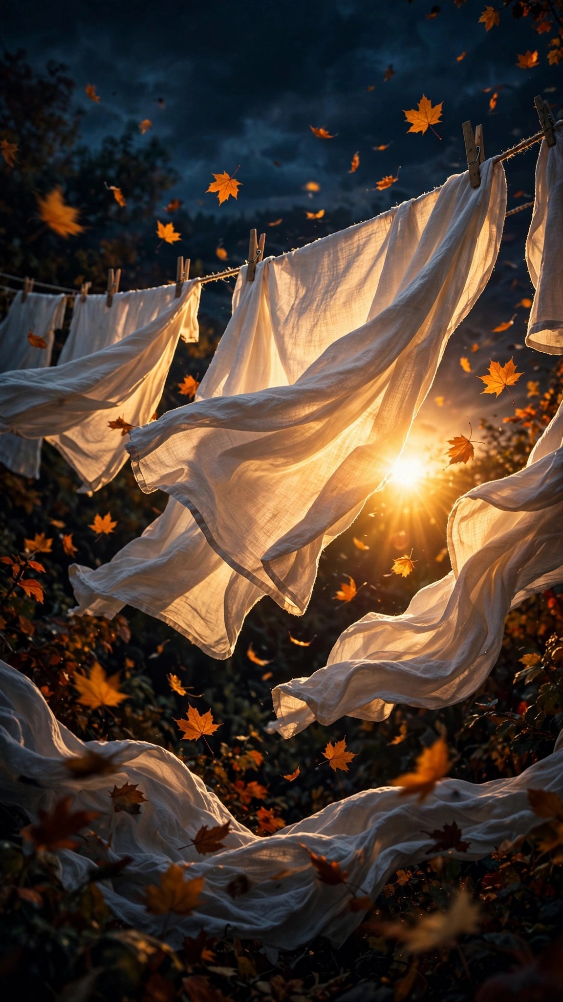 linen sheets on a line at golden hour wallpaper