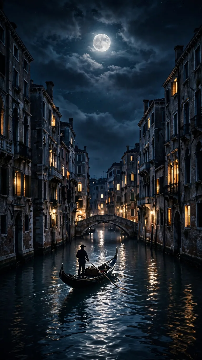 moonlit venice canal with gondola wallpaper