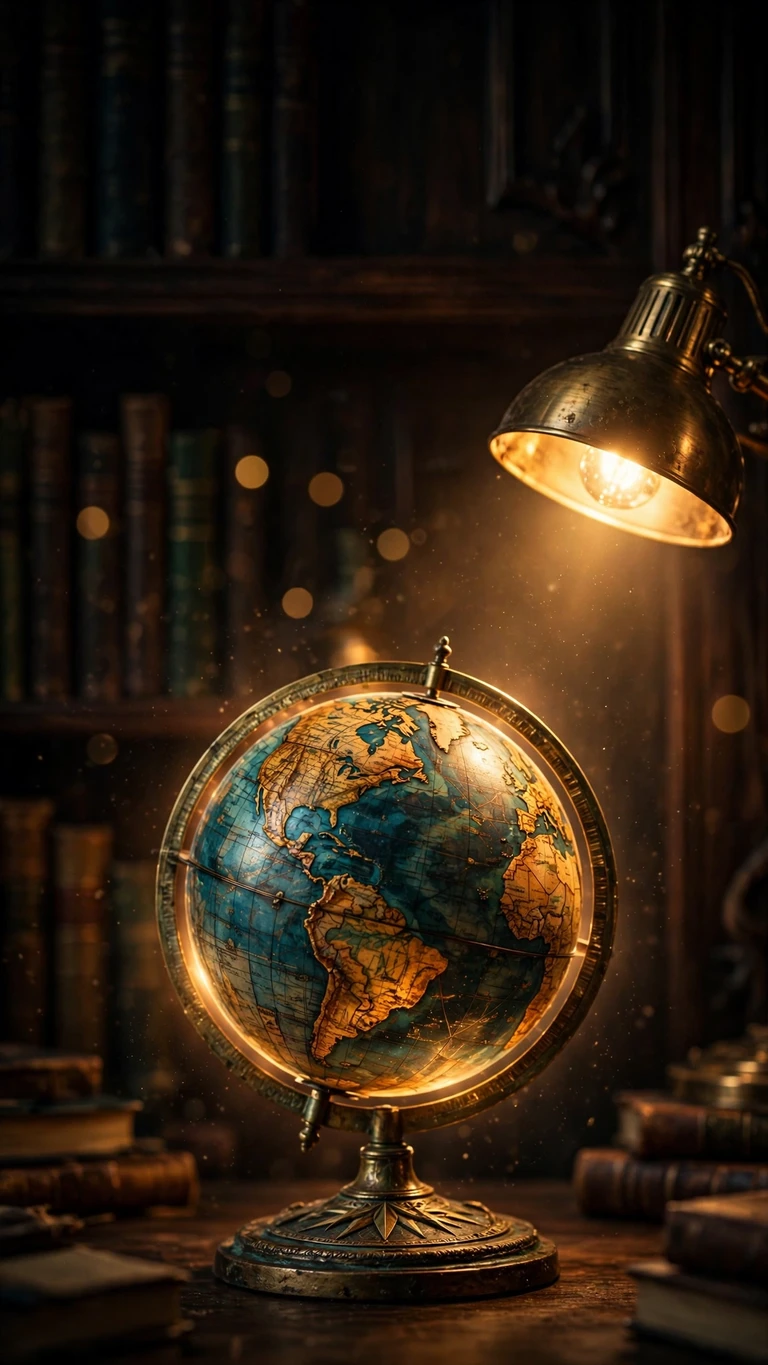 Antique Globe Study Lamp, vertical aesthetic phone wallpaper