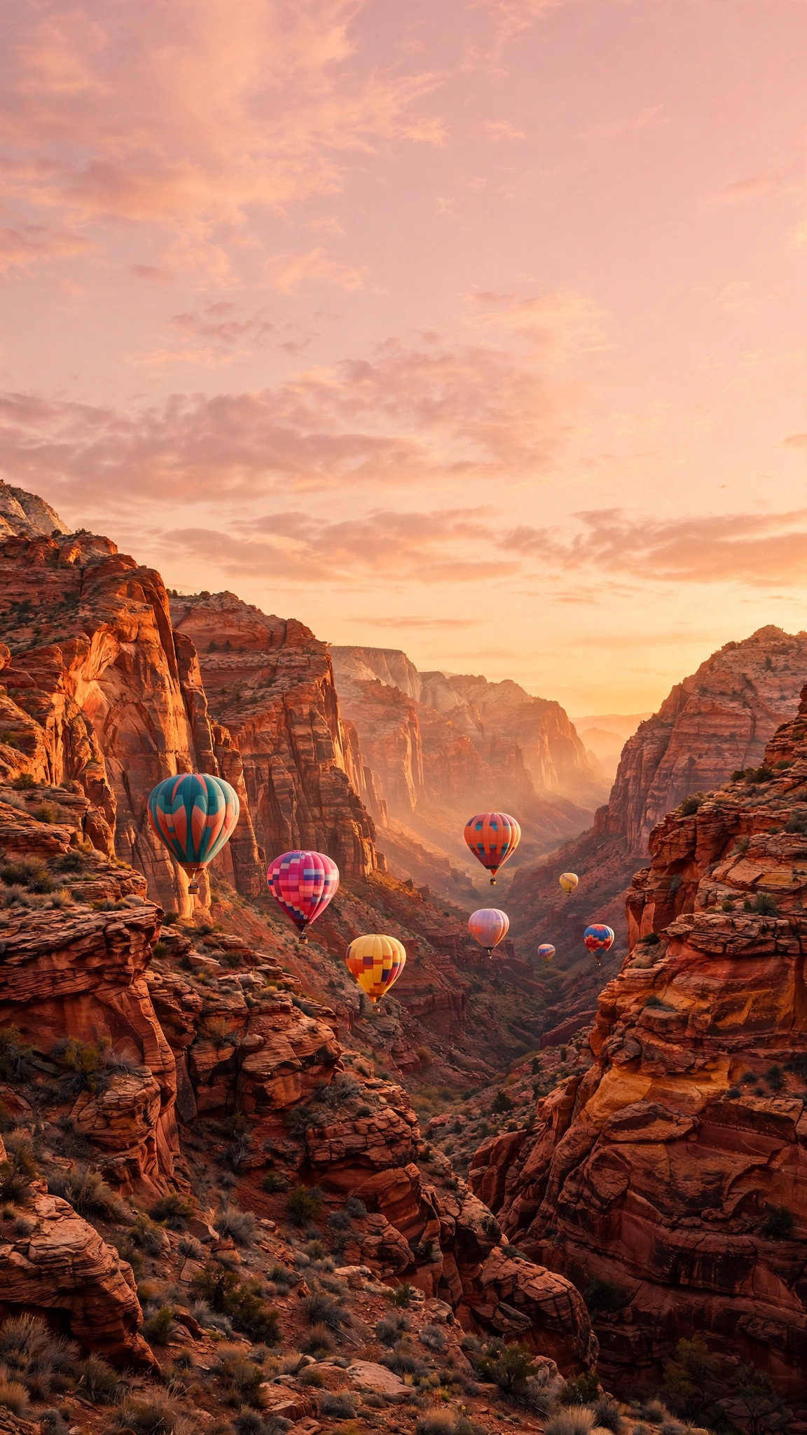 Hot Air Balloons over Canyon Sunset - free aesthetic wallpaper download