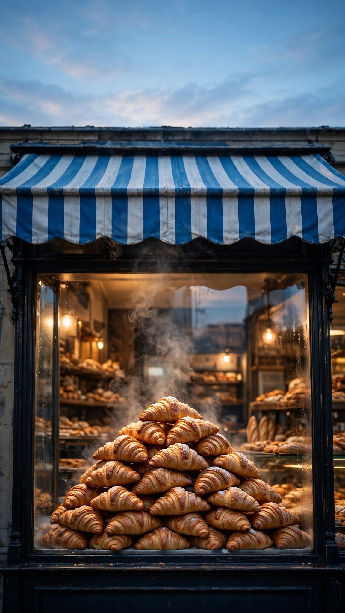 Parisian Bakery Window at Dawn - free aesthetic wallpaper download