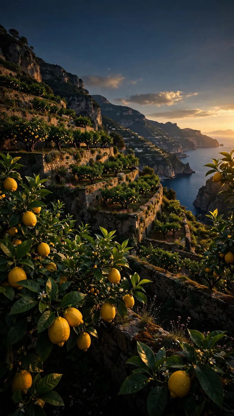 Amalfi Lemon Grove Terrace by the Sea aesthetic wallpaper