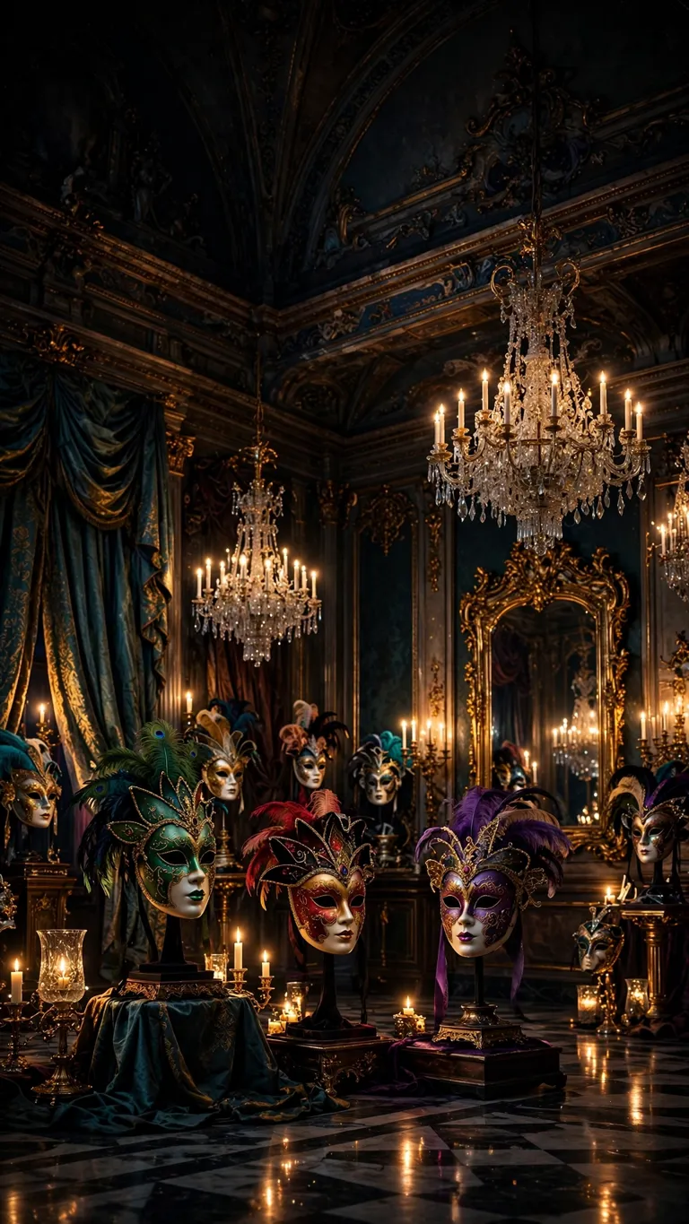 Venetian Masquerade Ballroom Chandeliers aesthetic wallpaper