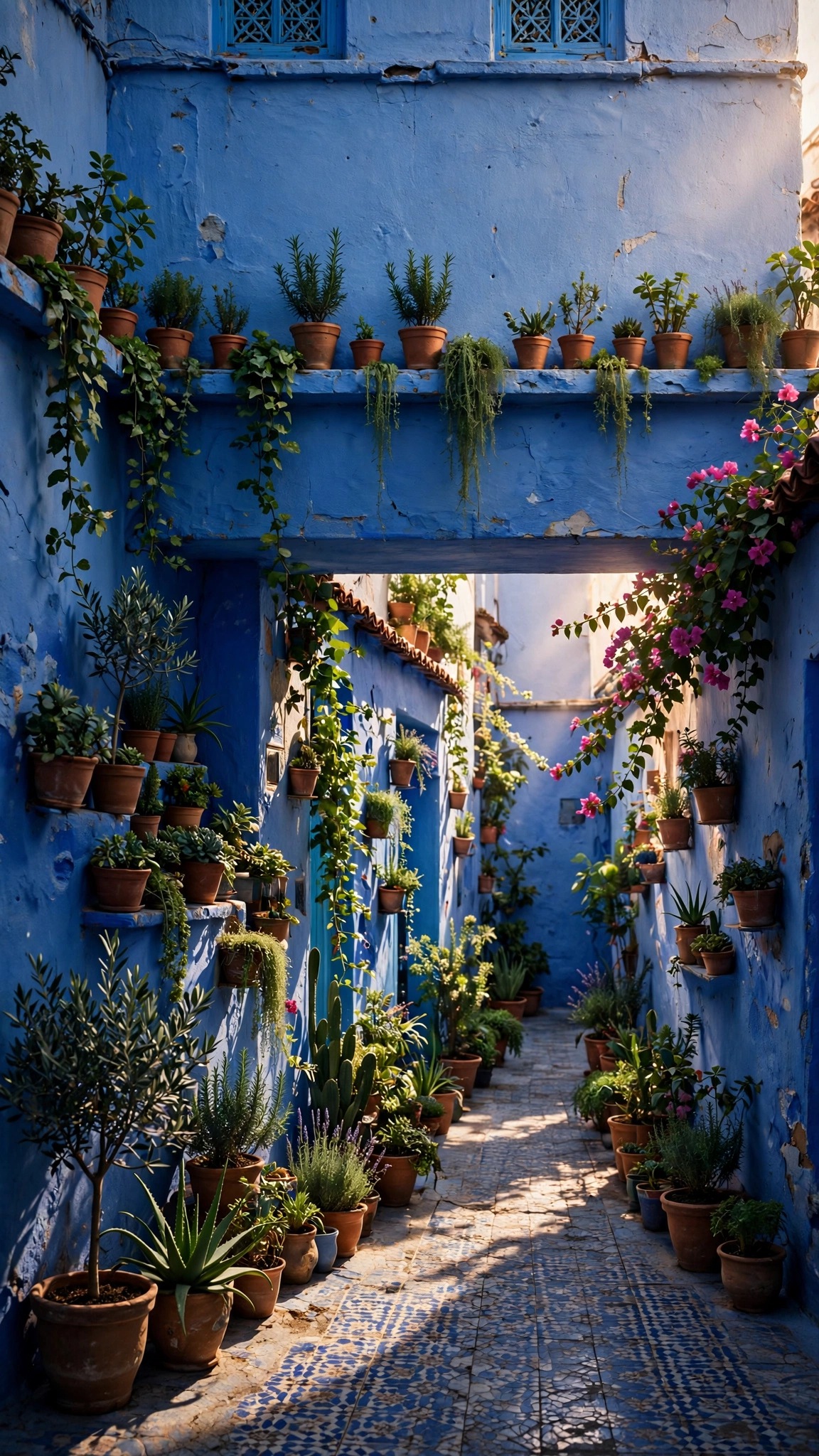 Moroccan Blue City Alley - free phone wallpaper
