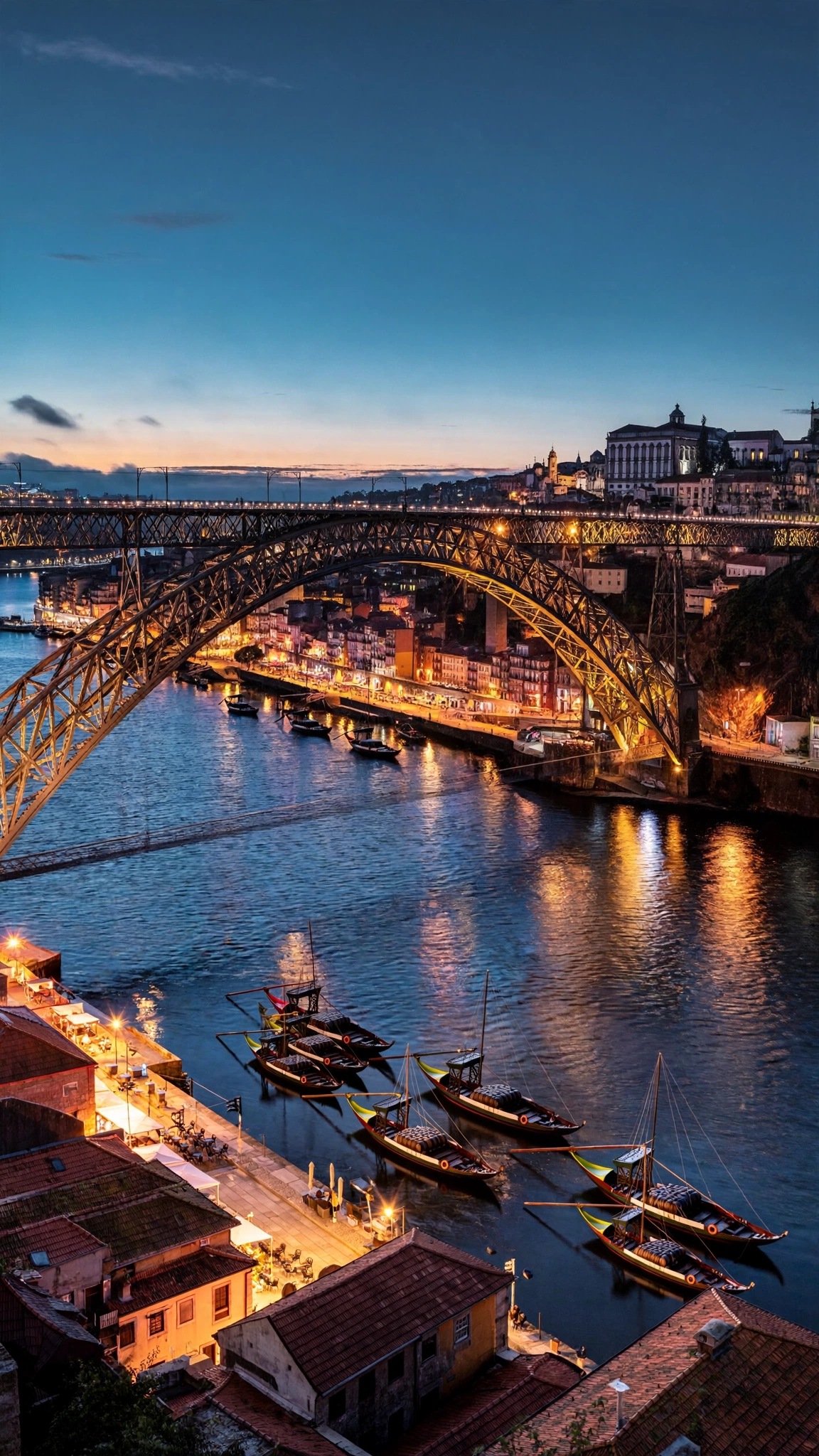 Porto riverside rabelo boats dusk aesthetic wallpaper
