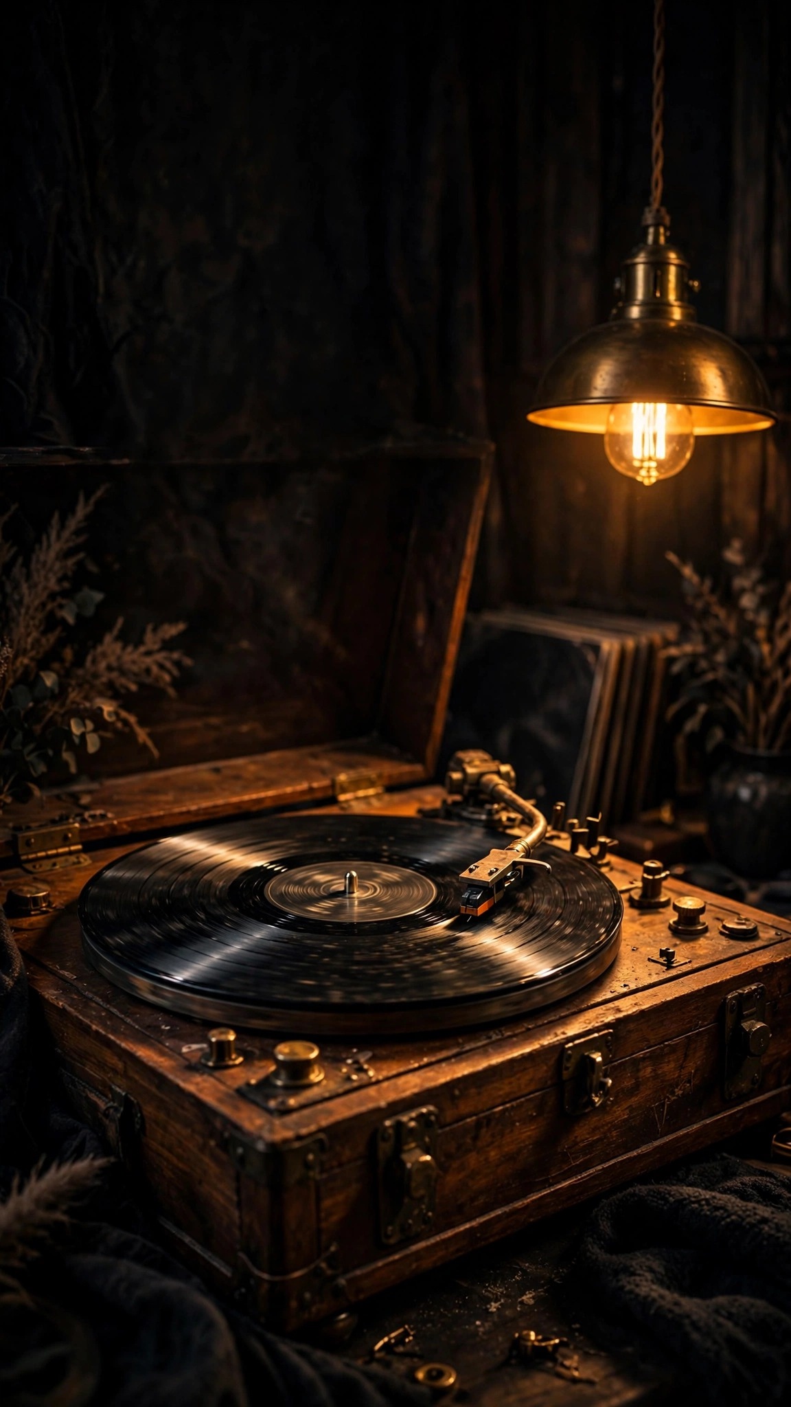 Vinyl record player by amber lamplight wallpaper