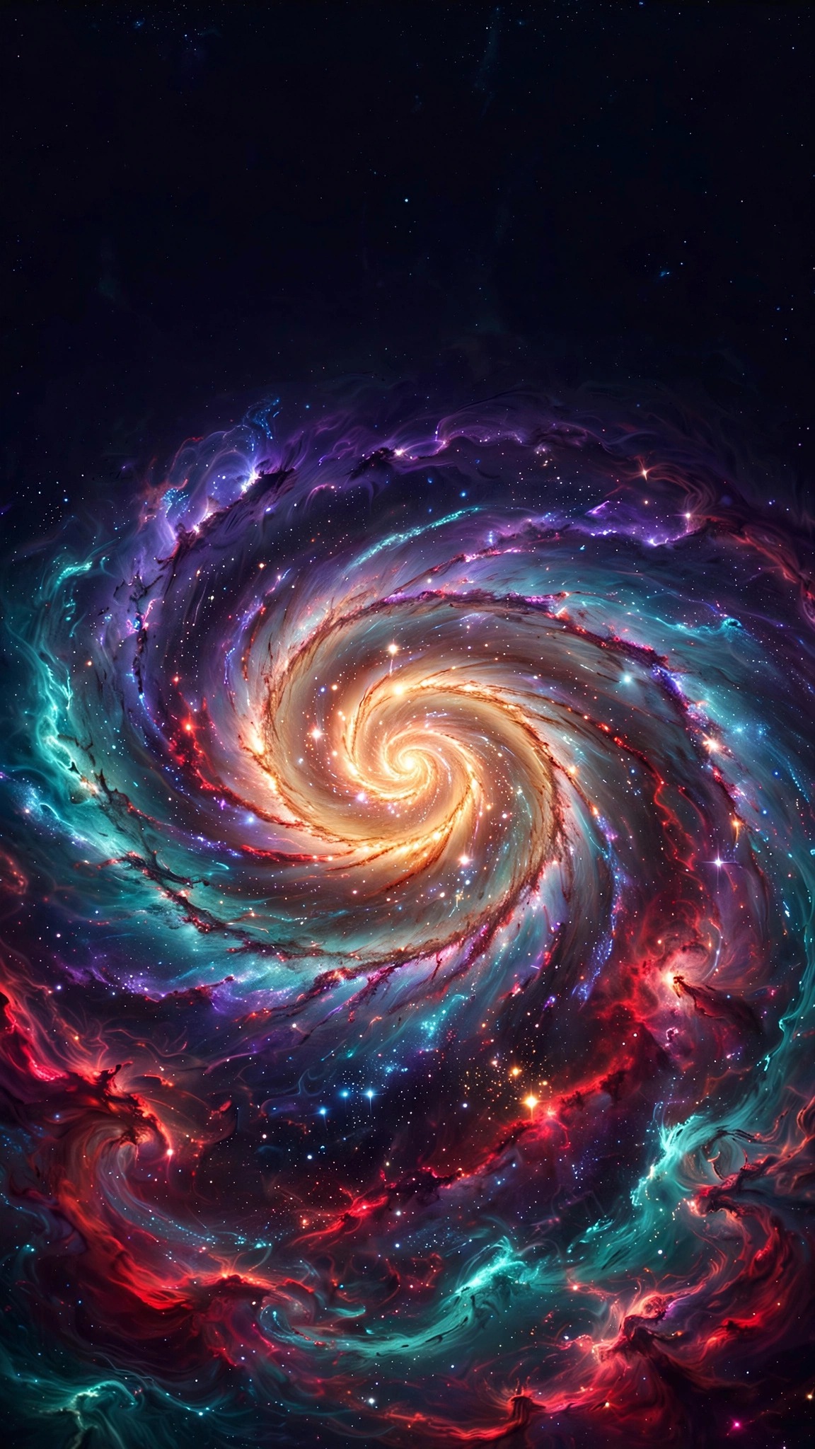 colorful spiral galaxy nebula swirling in deep black space