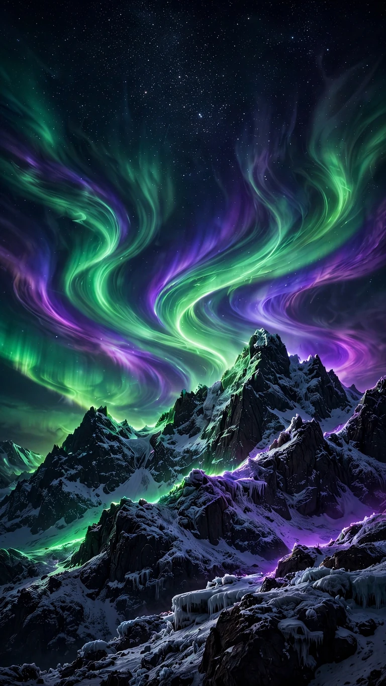aurora borealis over dark mountain peaks wallpaper