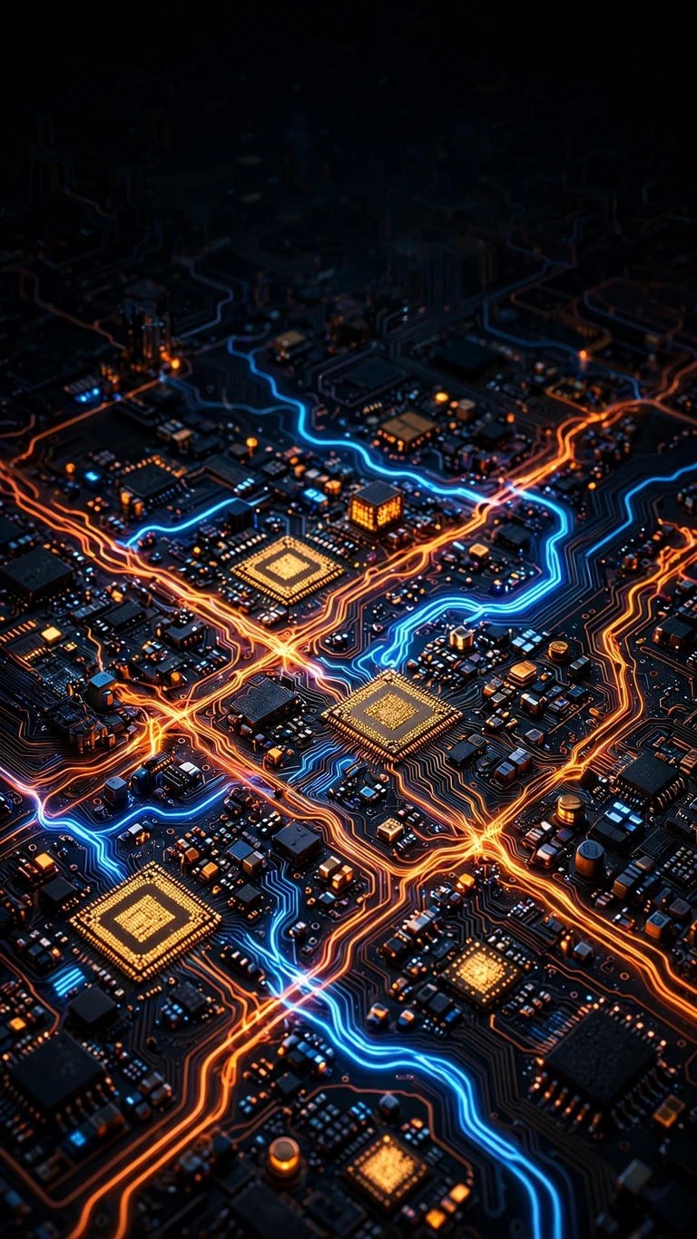 glowing circuit board macro wallpaper