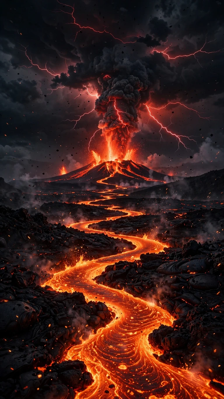 neon volcano erupting at night wallpaper