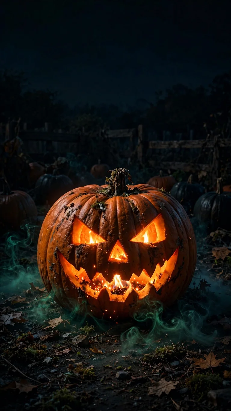 glowing jack-o-lantern pumpkin in the dark wallpaper
