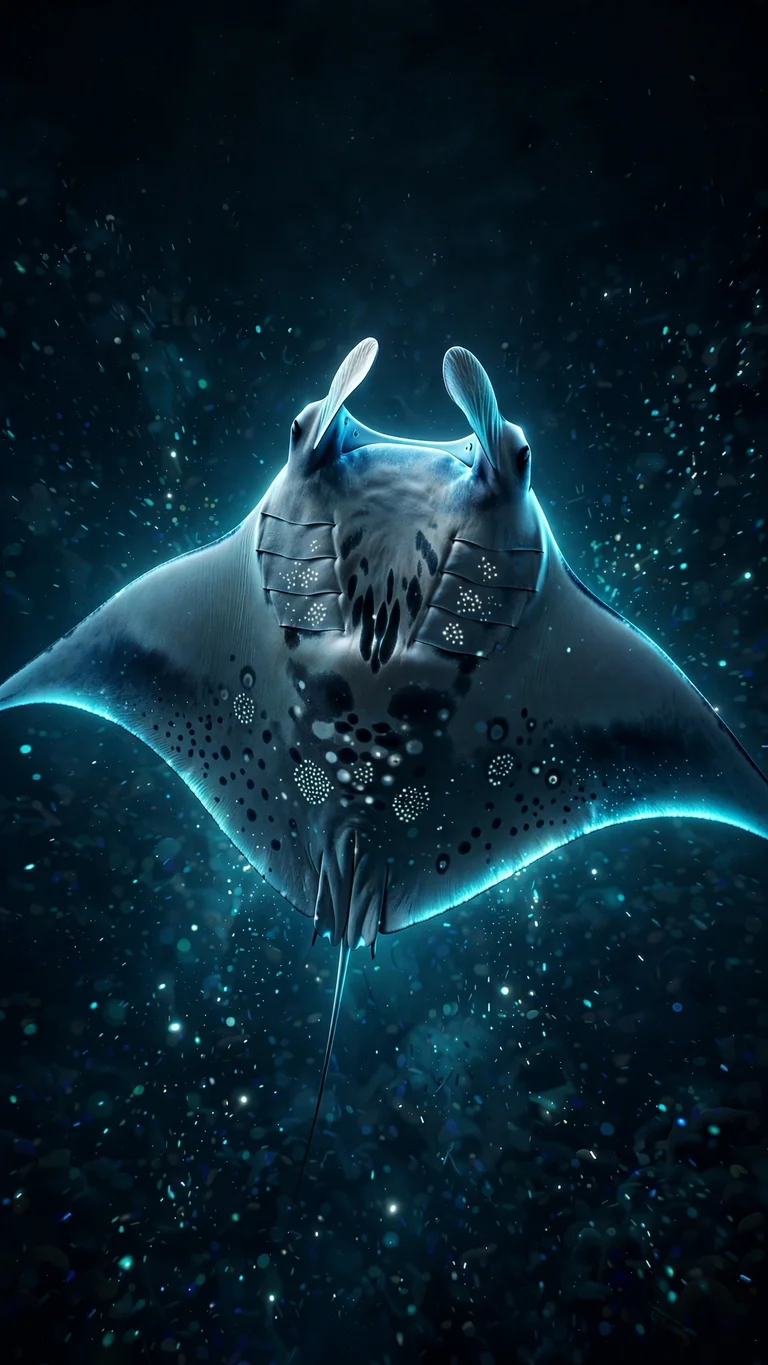 glowing manta ray in the deep ocean wallpaper