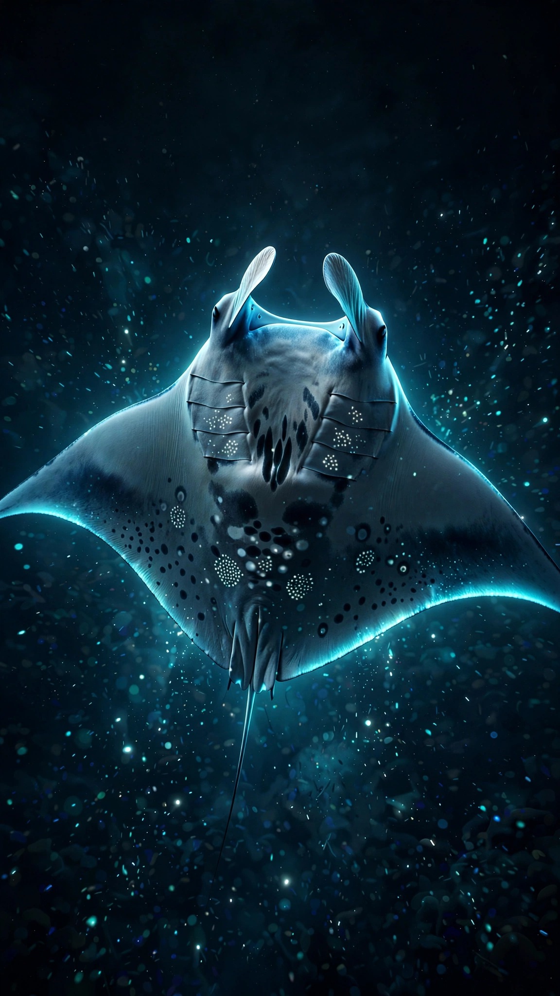 glowing manta ray in the deep ocean wallpaper