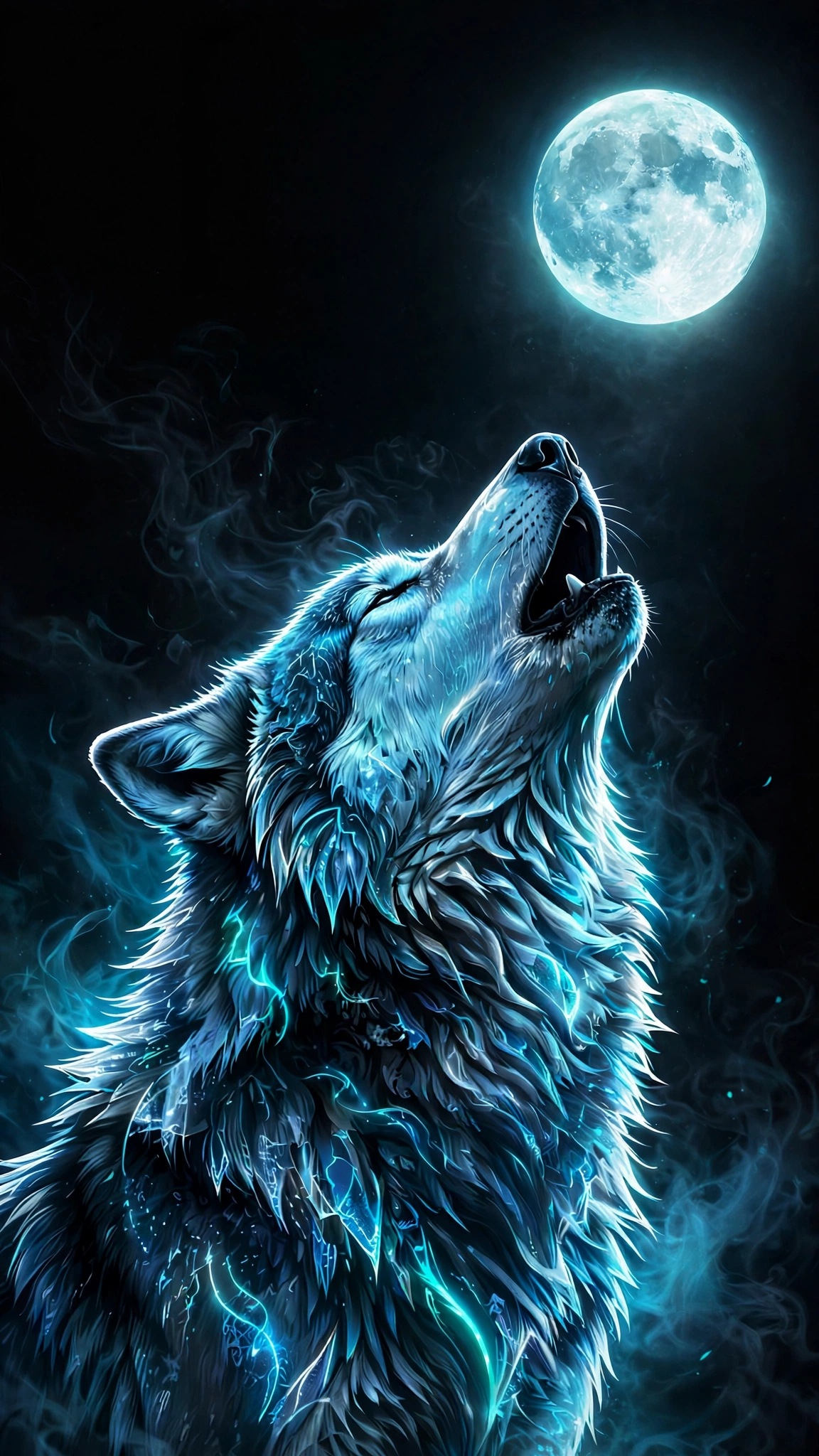 neon wolf howling at the moon wallpaper