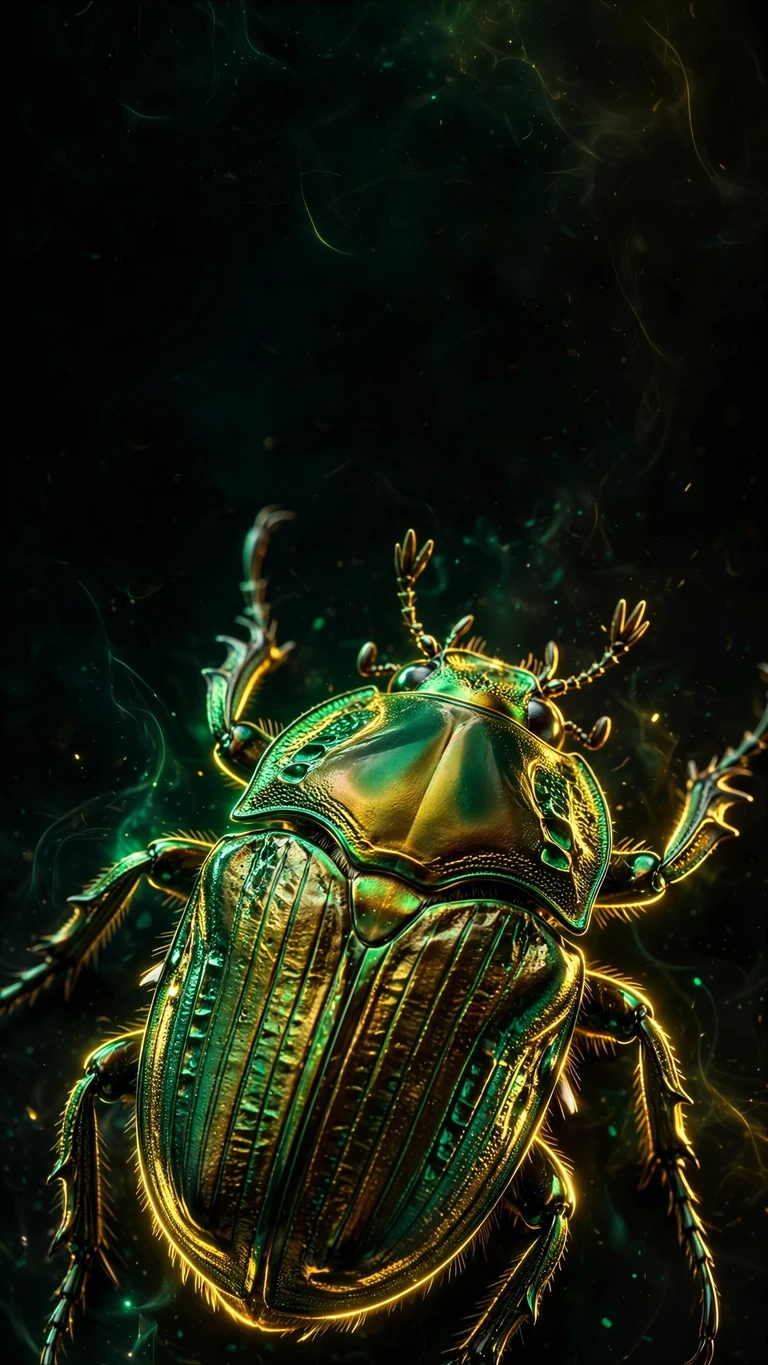 Glowing Scarab Beetle, vertical amoled phone wallpaper
