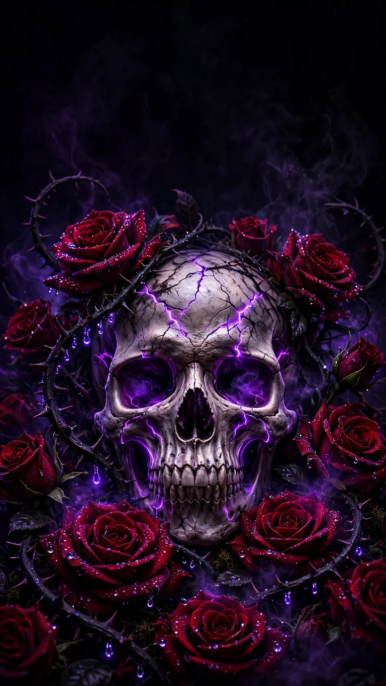 Neon Skull Crimson Roses
