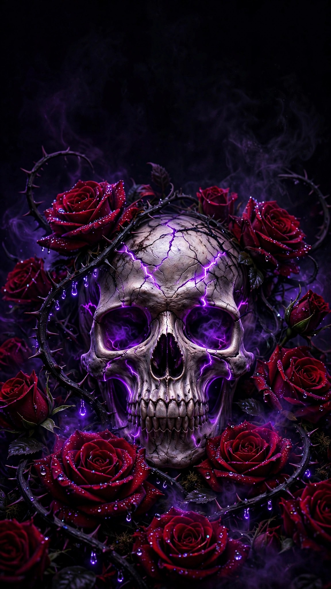 Neon Skull Crimson Roses