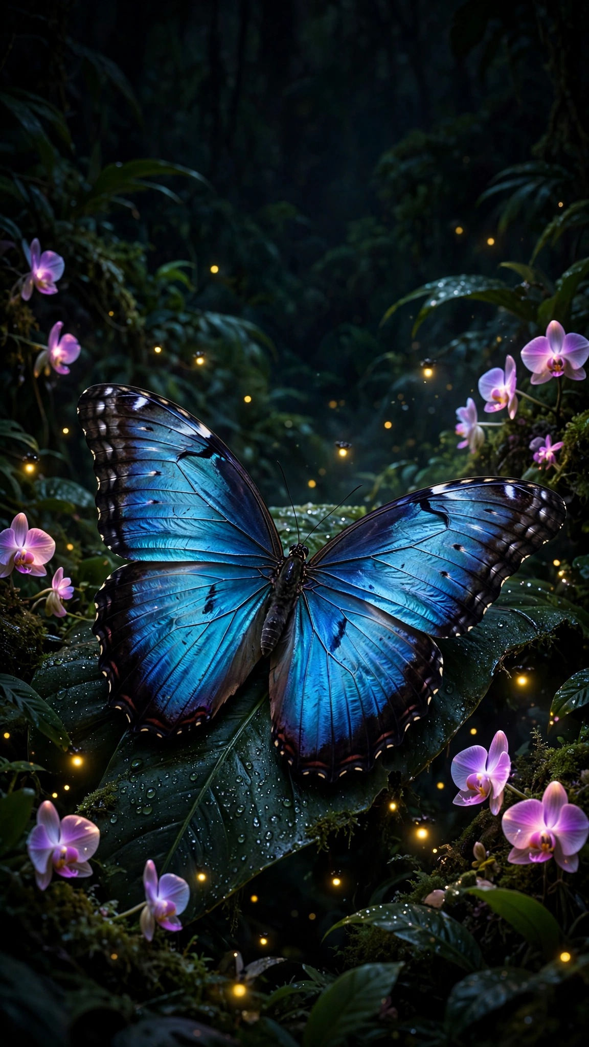 Neon Morpho Butterfly Jungle Night AMOLED wallpaper