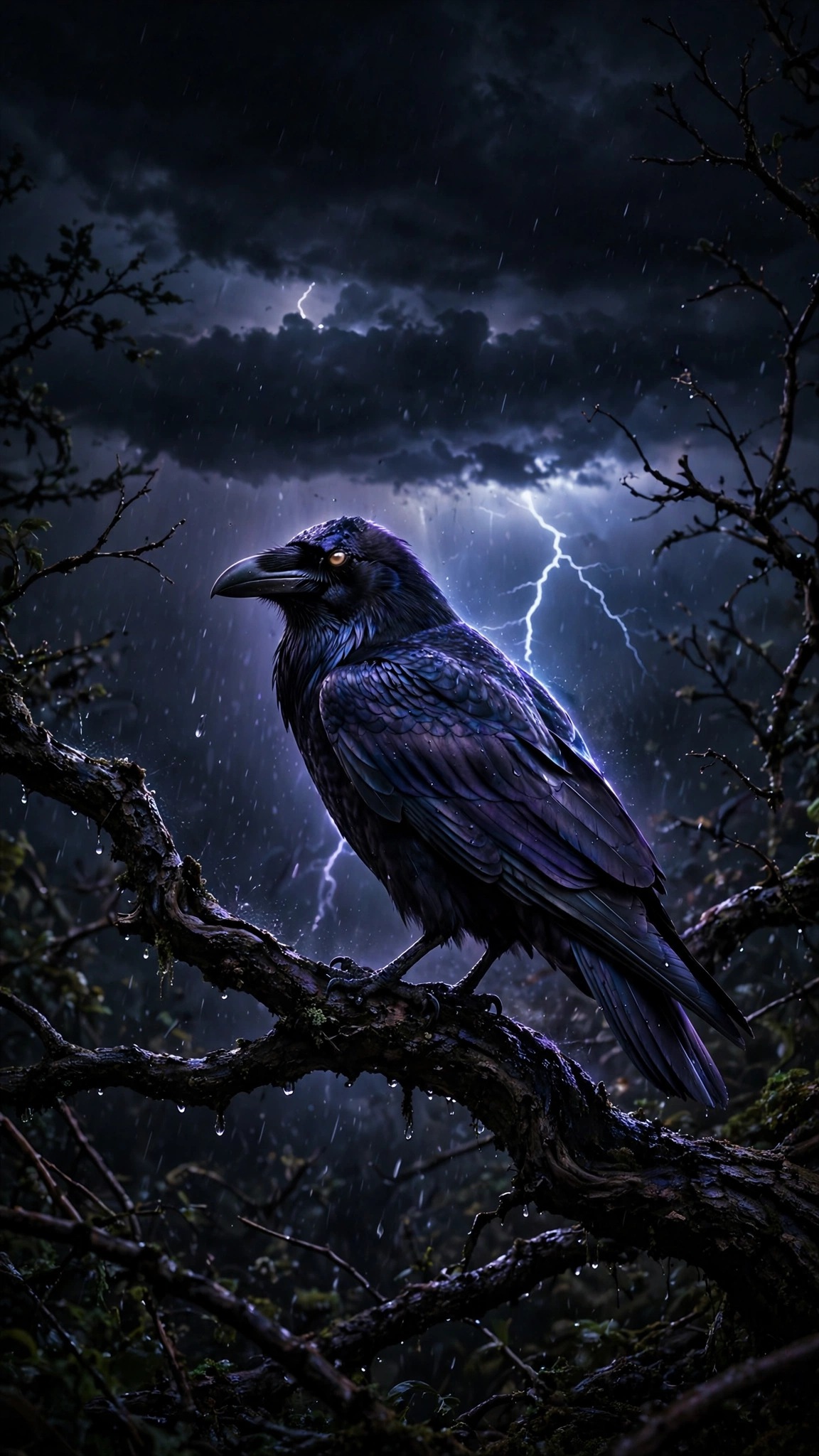 Neon Raven Midnight Storm AMOLED wallpaper