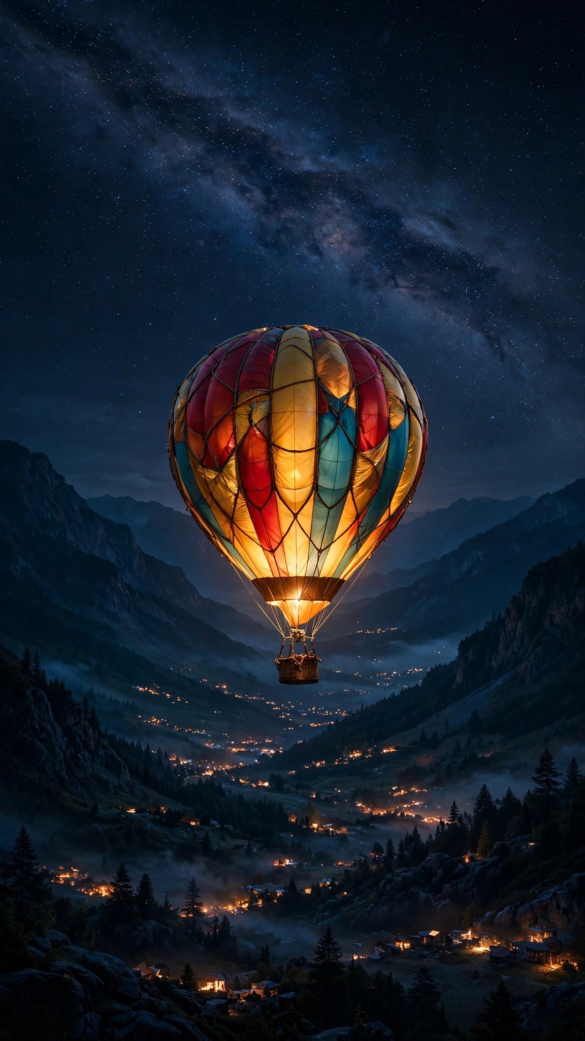 Starry Hot Air Balloon Night AMOLED wallpaper