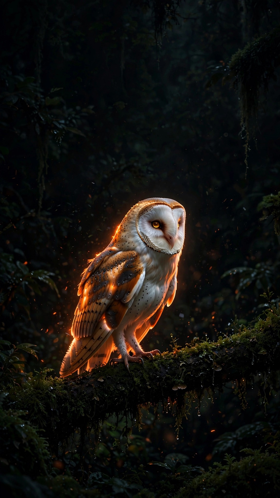 Ember Owl in a Midnight Forest - free phone wallpaper