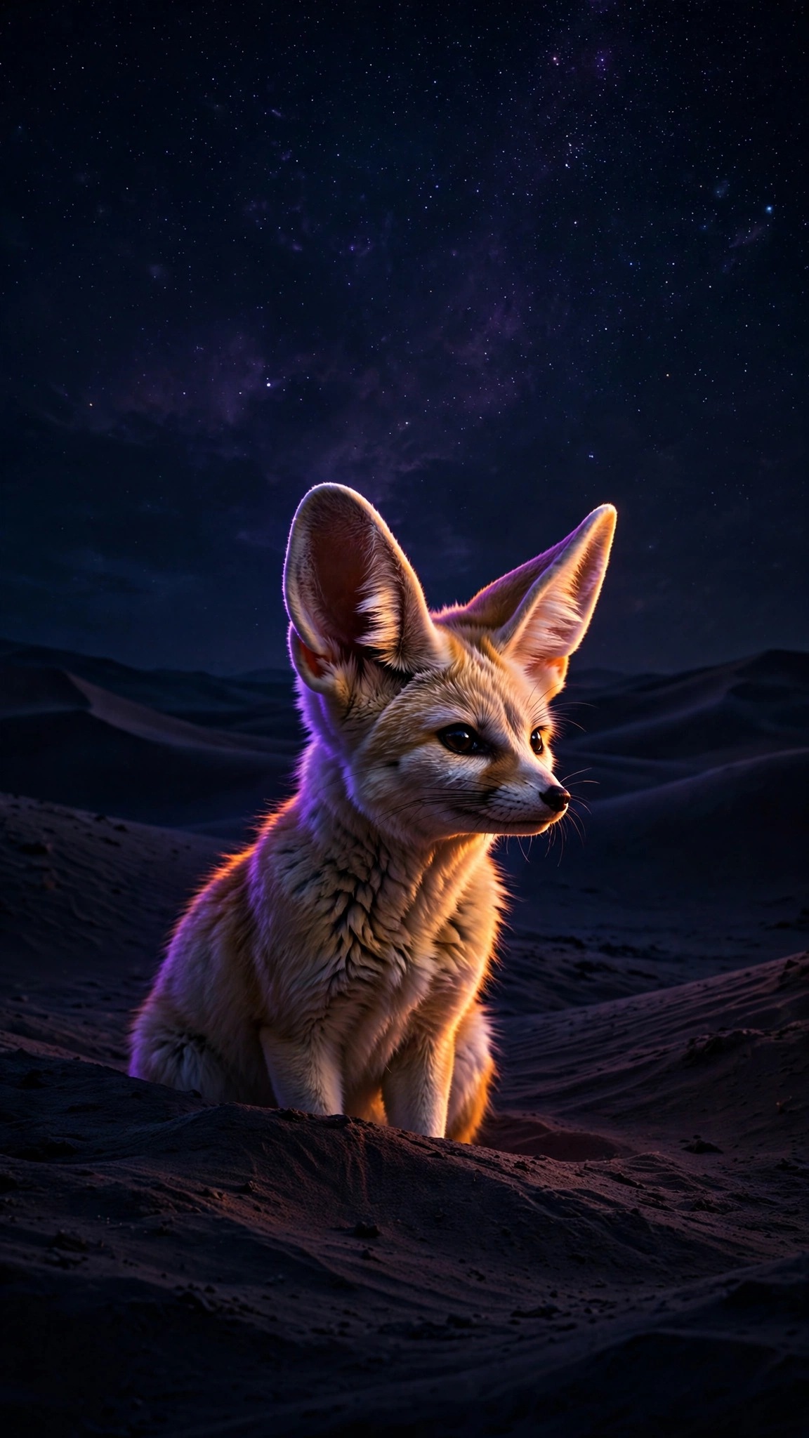 Glowing Fennec Fox in the Desert Night - free phone wallpaper