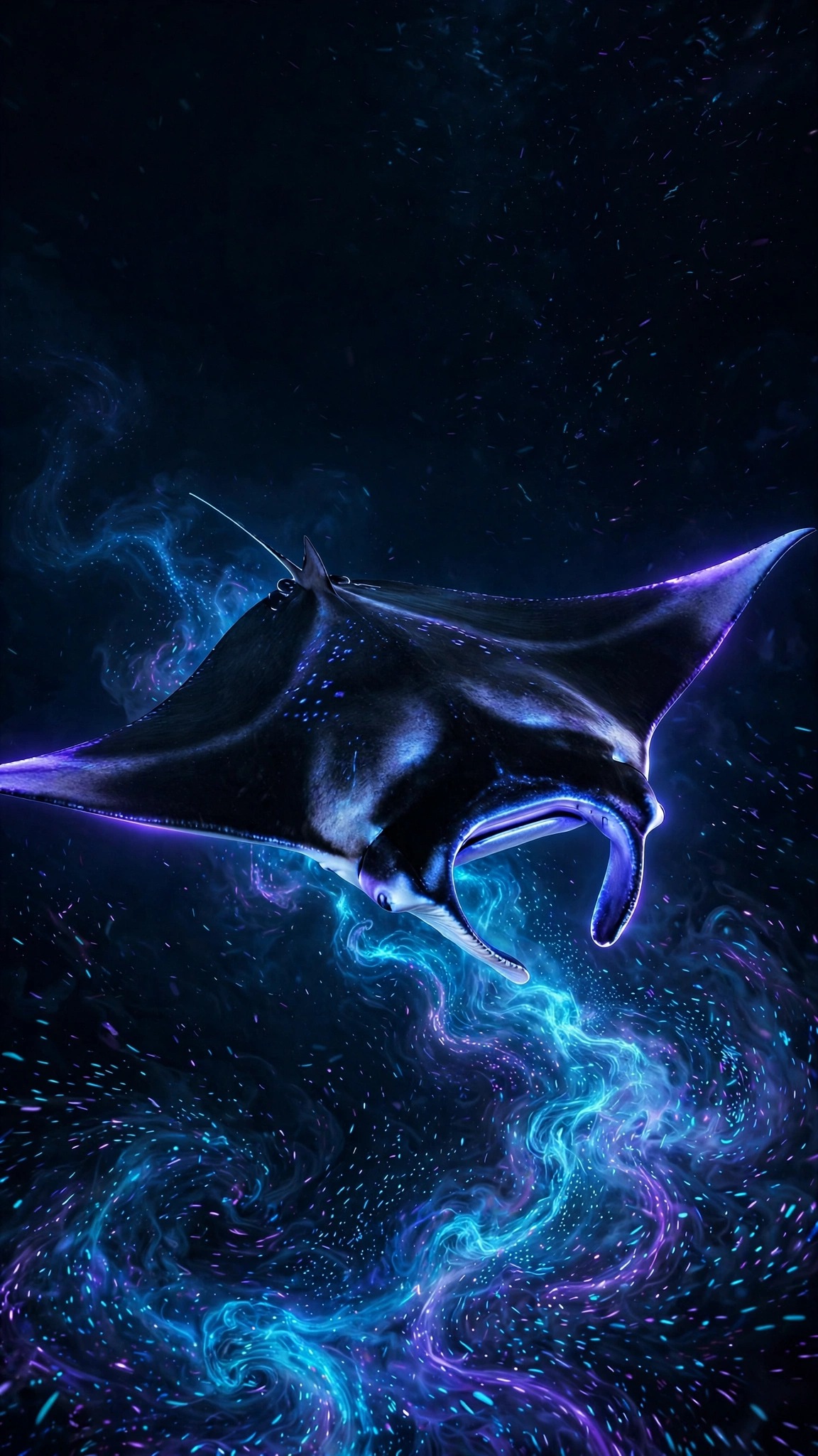 Luminous Manta Ray in the Deep Abyss - free phone wallpaper