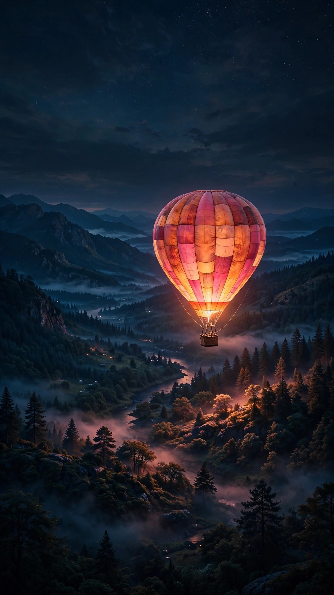 Neon Hot Air Balloon in Starlight - free phone wallpaper
