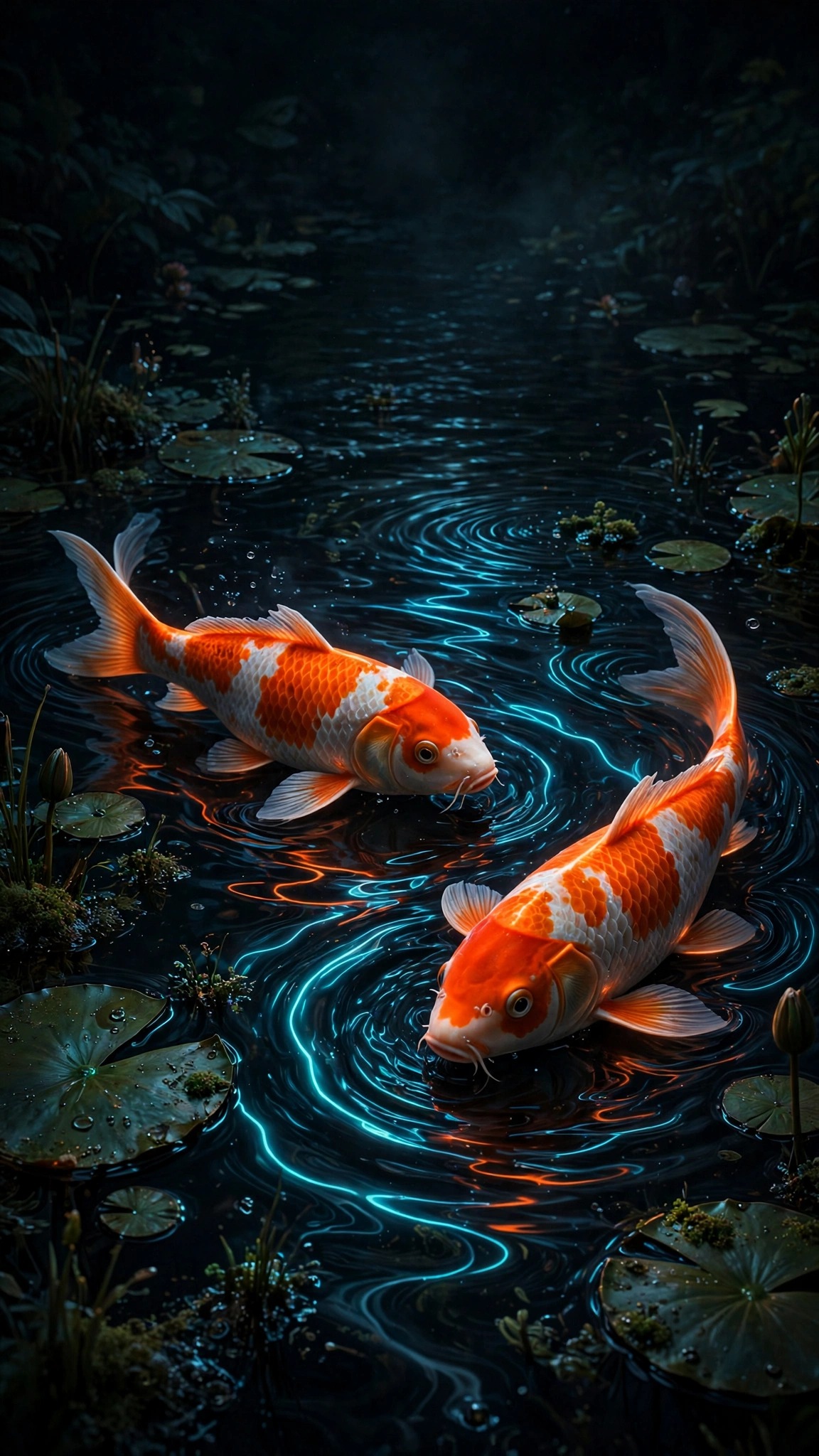 Neon Koi Pond Midnight Amoled Wallpaper